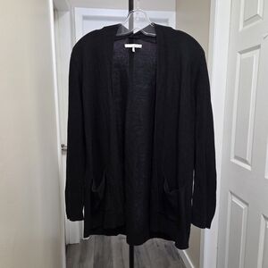 Oak + Fort Cotton Viscose Blend Open Front Tunic Cardigan Minimalist Black Layer